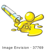 #37769 Clip Art Graphic Of A Yellow Guy Character Spilling From A Test Tube