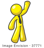 #37771 Clip Art Graphic Of A Yellow Guy Character Waving