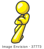 #37773 Clip Art Graphic Of A Yellow Guy Character Leaning