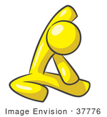 #37776 Clip Art Graphic Of A Yellow Guy Character Doing Yoga