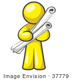 #37779 Clip Art Graphic Of A Yellow Guy Character Holding Scrolls