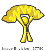 #37780 Clip Art Graphic Of A Yellow Guy Character Holding Www