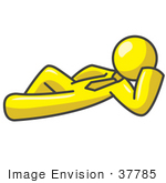 #37785 Clip Art Graphic Of A Yellow Guy Character Resting