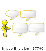 #37790 Clip Art Graphic Of A Yellow Guy Character With Text Bubbles