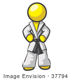 #37794 Clip Art Graphic Of A Yellow Guy Character In A Karate Suit