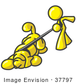 #37797 Clip Art Graphic Of A Yellow Guy Character Walking A Dog