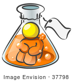 #37798 Clip Art Graphic Of A Yellow Guy Character In A Laboratory Flask