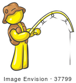 #37799 Clip Art Graphic Of A Yellow Guy Character Fishing