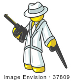 #37809 Clip Art Graphic Of A Yellow Guy Character Gangster With A Gun