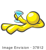 #37812 Clip Art Graphic Of A Yellow Guy Character Drinking A Cocktail
