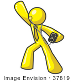 #37819 Clip Art Graphic Of A Yellow Guy Character Dancing To Mp3 Music
