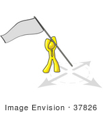 #37826 Clip Art Graphic Of A Yellow Guy Character Claiming Territory