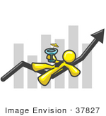 #37827 Clip Art Graphic Of A Yellow Guy Character Drinking A Cocktail On A Bar Graph
