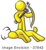 #37842 Clip Art Graphic Of A Yellow Guy Character Hunting Deer