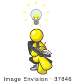 #37846 Clip Art Graphic Of A Yellow Guy Character Jotting Ideas Down