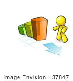 #37847 Clip Art Graphic Of A Yellow Guy Character With A Bar Graph