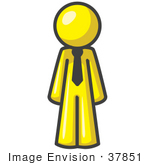 #37851 Clip Art Graphic Of A Yellow Guy Character Wearing A Tie