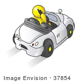 #37854 Clip Art Graphic Of A Yellow Guy Character Talking On A Phone And Driving
