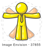 #37855 Clip Art Graphic Of A Yellow Guy Character Vitruvian Man