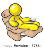 #37861 Clip Art Graphic Of A Chubby Yellow Guy Character Sitting In A Lazy Chair