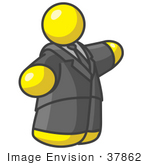 #37862 Clip Art Graphic Of A Fat Yellow Guy Character Pointing