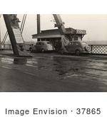 #37865 Stock Photo Of Vintage Cars Paying Tolls On The Ak-Sar-Ben Toll Bridge In Omaha Nebraska 1938