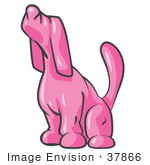 #37866 Clip Art Graphic Of A Pink Dog Sniffing Or Howling