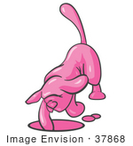 #37868 Clip Art Graphic Of A Pink Dog Digging A Hole
