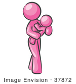 #37872 Clip Art Graphic Of A Pink Lady Character Mother Holding A Baby