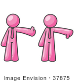#37875 Clip Art Graphic Of Pink Guy Characters Giving Thumbs Up And Down