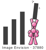 #37880 Clip Art Graphic Of Pink Guy Characters Holding Up A Bar Graph