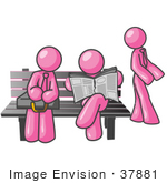 #37881 Clip Art Graphic Of Pink Guy Characters At A Bus Stop