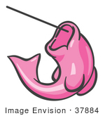 #37884 Clip Art Graphic Of A Pink Fish On A Hook