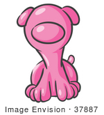 #37887 Clip Art Graphic Of A Pink Puppy Dog