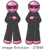 #37890 Clip Art Graphic Of Pink Guy Characters Guarding An Entrance