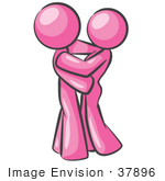 #37896 Clip Art Graphic Of Pink Guy Characters Embracing