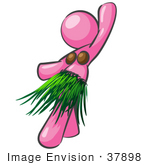 #37898 Clip Art Graphic Of A Pink Lady Character Hula Dancing