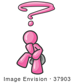 #37903 Clip Art Graphic Of A Pink Guy Character Wondering