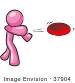 #37904 Clip Art Graphic Of A Pink Guy Character Throwing A Frisbee