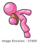 #37905 Clip Art Graphic Of A Pink Guy Character Playing Football