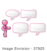 #37925 Clip Art Graphic Of A Pink Guy Character With Text Balloons