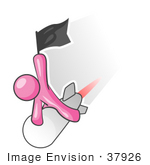 #37926 Clip Art Graphic Of A Pink Guy Character Riding A Rocket