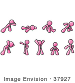 #37927 Clip Art Graphic Of A Pink Guy Character In Different Poses