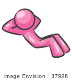 #37928 Clip Art Graphic Of A Pink Guy Character Doing Sit Ups Or Crunches