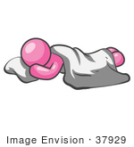 #37929 Clip Art Graphic Of A Pink Guy Character Sleeping