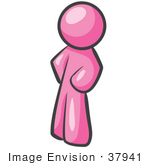 #37941 Clip Art Graphic Of A Pink Guy Character Standing With His Hands On His Hips