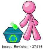 #37946 Clip Art Graphic Of A Pink Guy Character Recycling