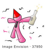 #37950 Clip Art Graphic Of A Pink Guy Character Partying