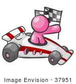#37951 Clip Art Graphic Of A Pink Guy Character Racing A Car