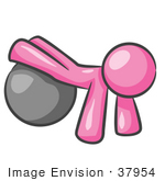 #37954 Clip Art Graphic Of A Pink Guy Character Exercising With A Yoga Ball